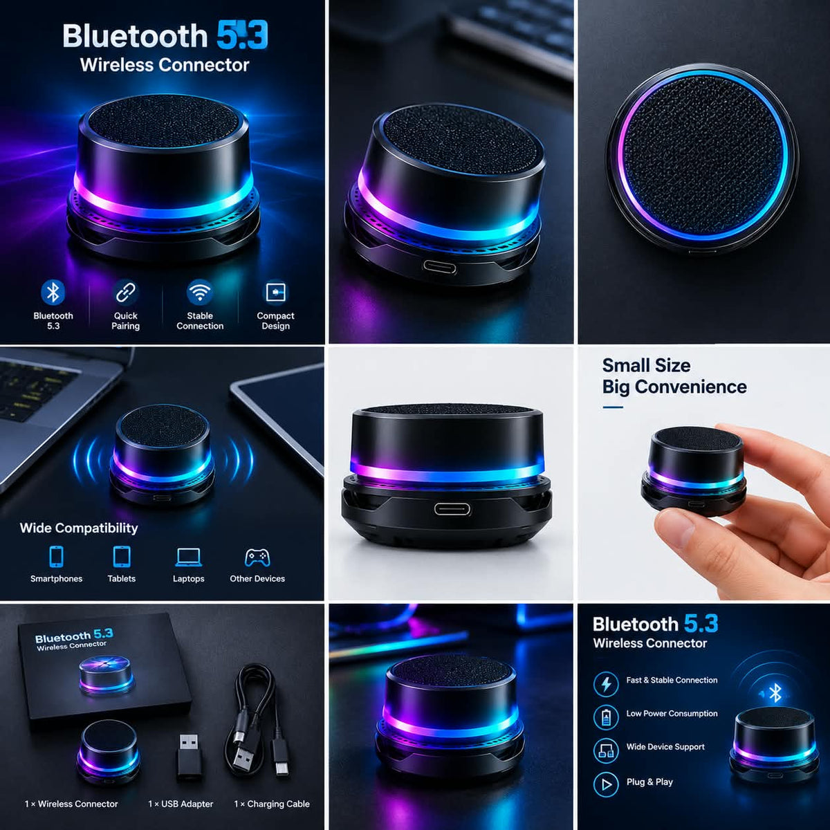 Mini RGB Bluetooth Speaker 5.3 – Wireless Sound, Stunning LED Glow & Portable Design