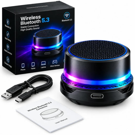 Mini RGB Bluetooth Speaker 5.3 – Wireless Sound, Stunning LED Glow & Portable Design